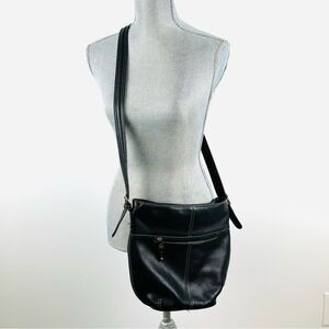 Tignanello Black Pebbled Leather Crossbody Bag Purse Chain Print Lining Pockets